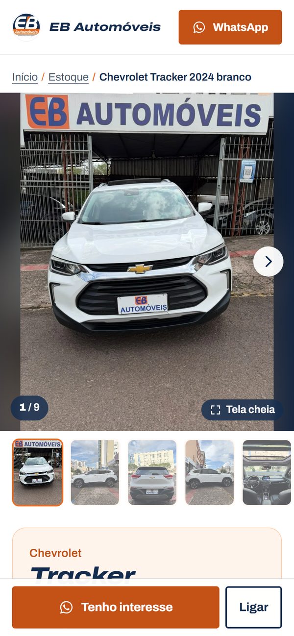Página de um carro no celular, com fotos e o botão Tenho interesse